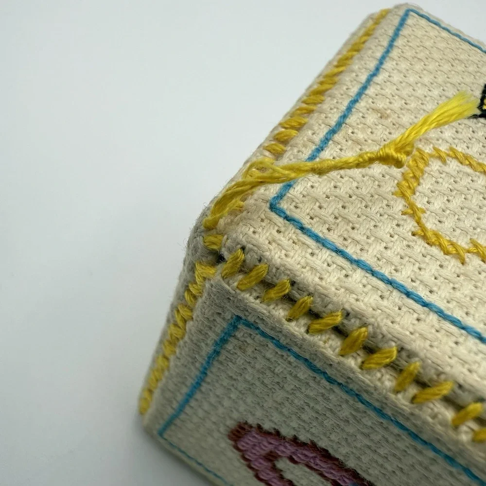 Needlepoint Hand Stitched Letter Picture Cubes Kids Decor 1 Cube Nursery Decor‎